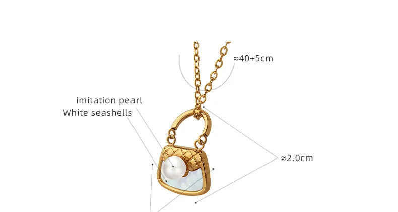 Personality Inlay Pearl Tote Bag Pendant Necklace