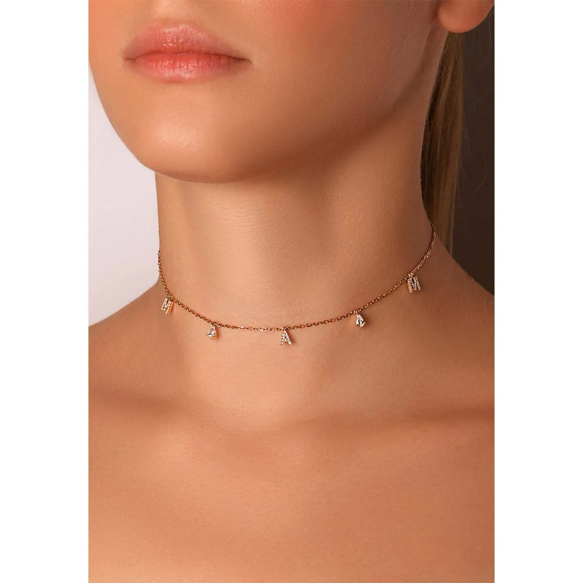 Personalized Three Letter Pear Diamond Choker