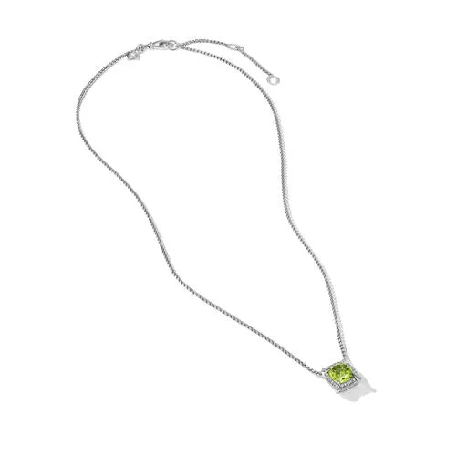 Petite Chatelaine Pavé Bezel Pendant Necklace in Sterling Silver with Peridot and Diamonds, 7mm