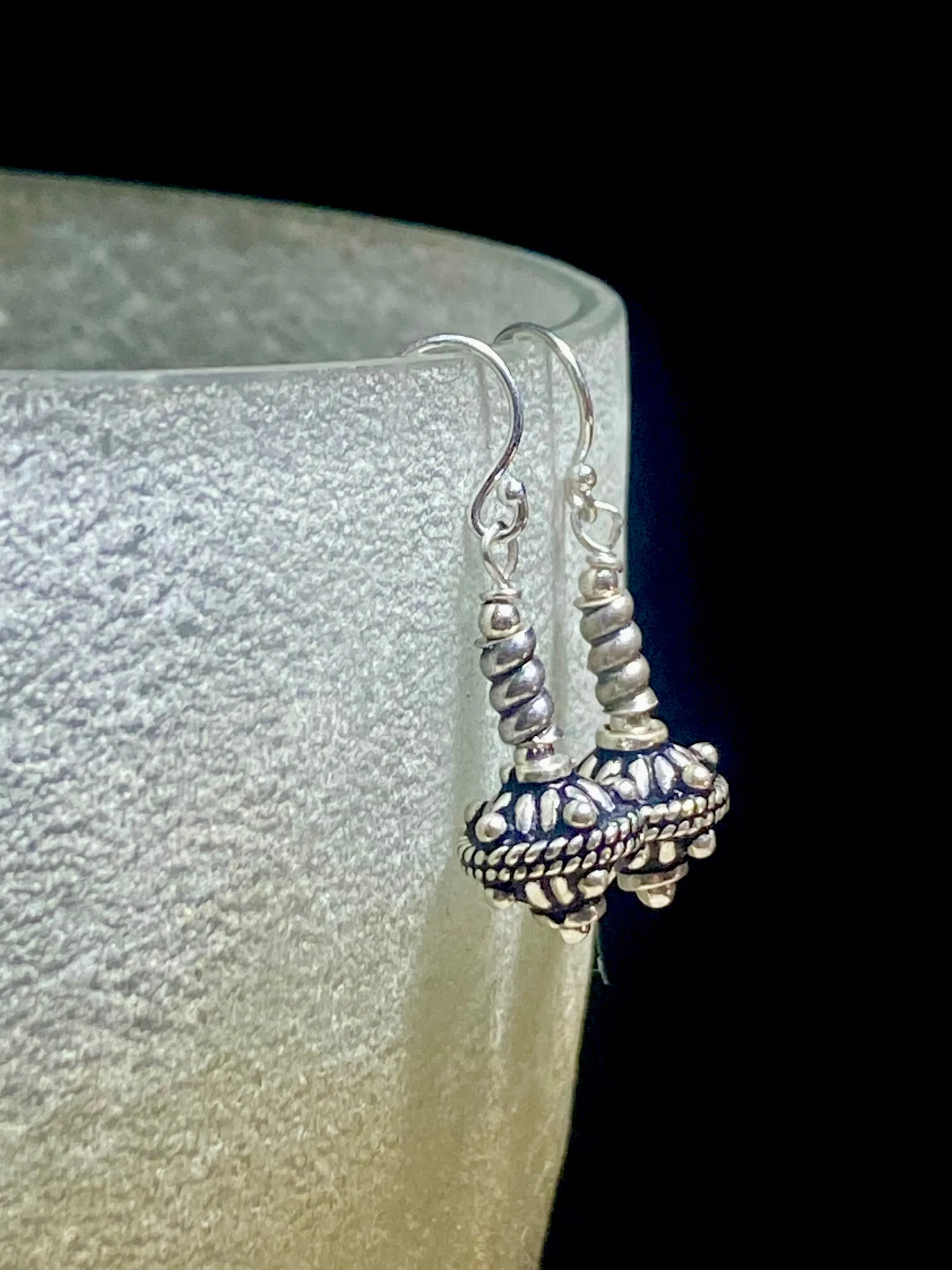 Petite Silver Drop Tribal Earrings