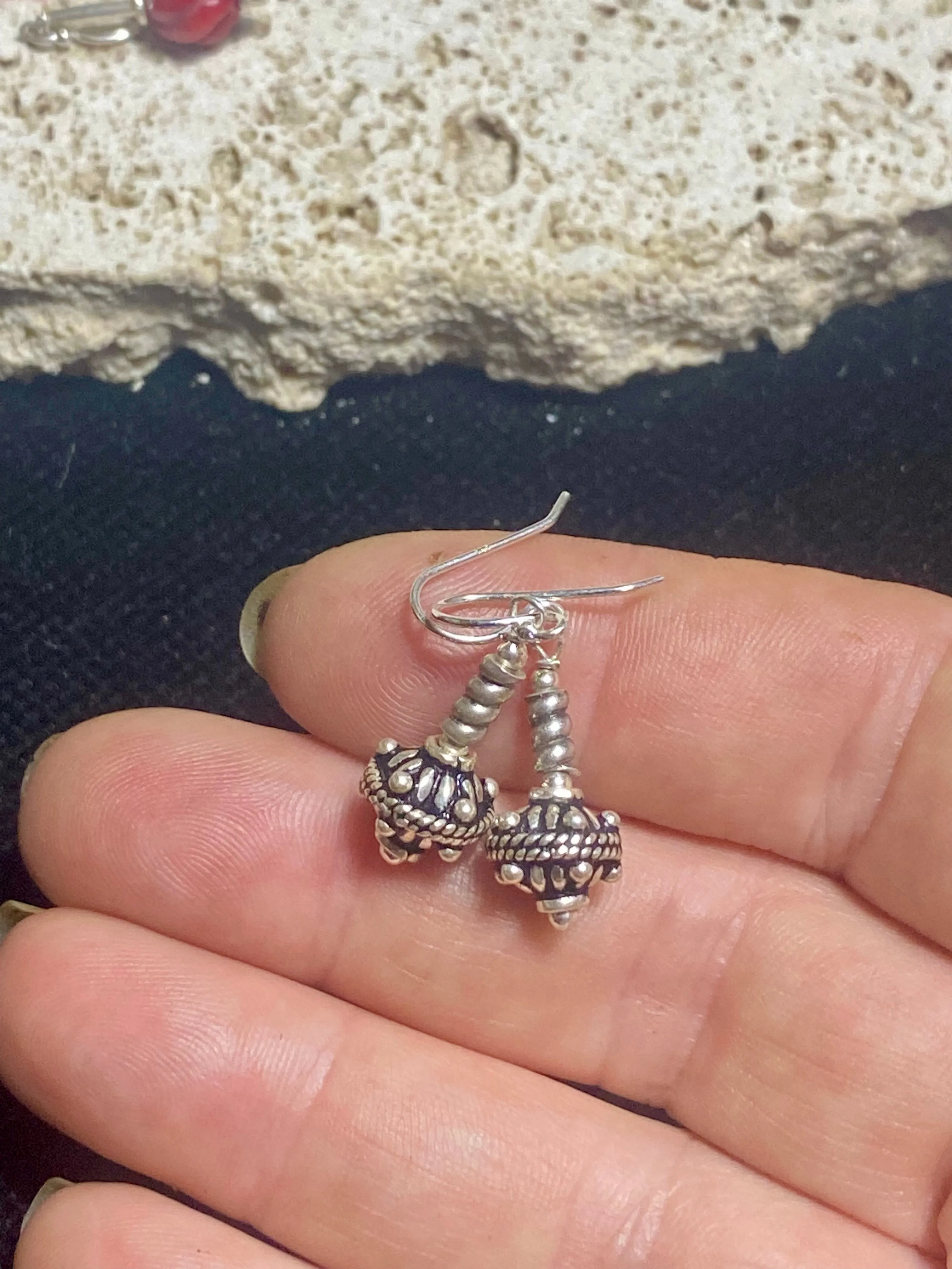 Petite Silver Drop Tribal Earrings