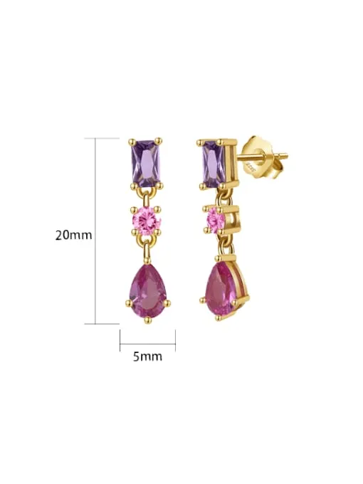 Pink & Purple Drop Down Dangle Earrings Sterling Silver 925 Hypoallergenic Earrings