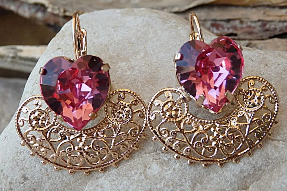 Pink rose earrings