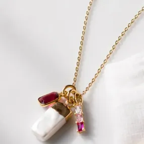 Pink Tourmaline & Pearl Charm Necklace