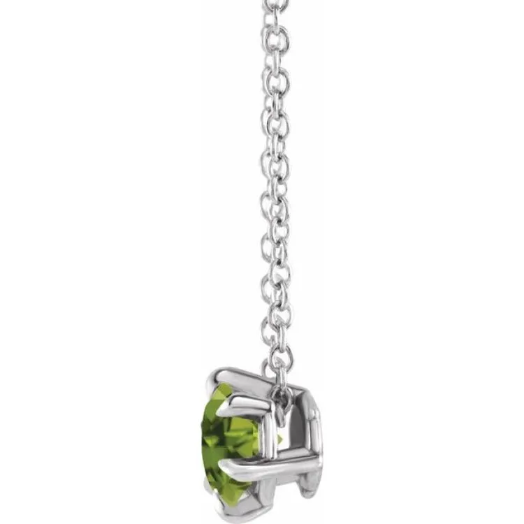 Platinum 6 mm Natural Peridot Solitaire 16-18" Necklace