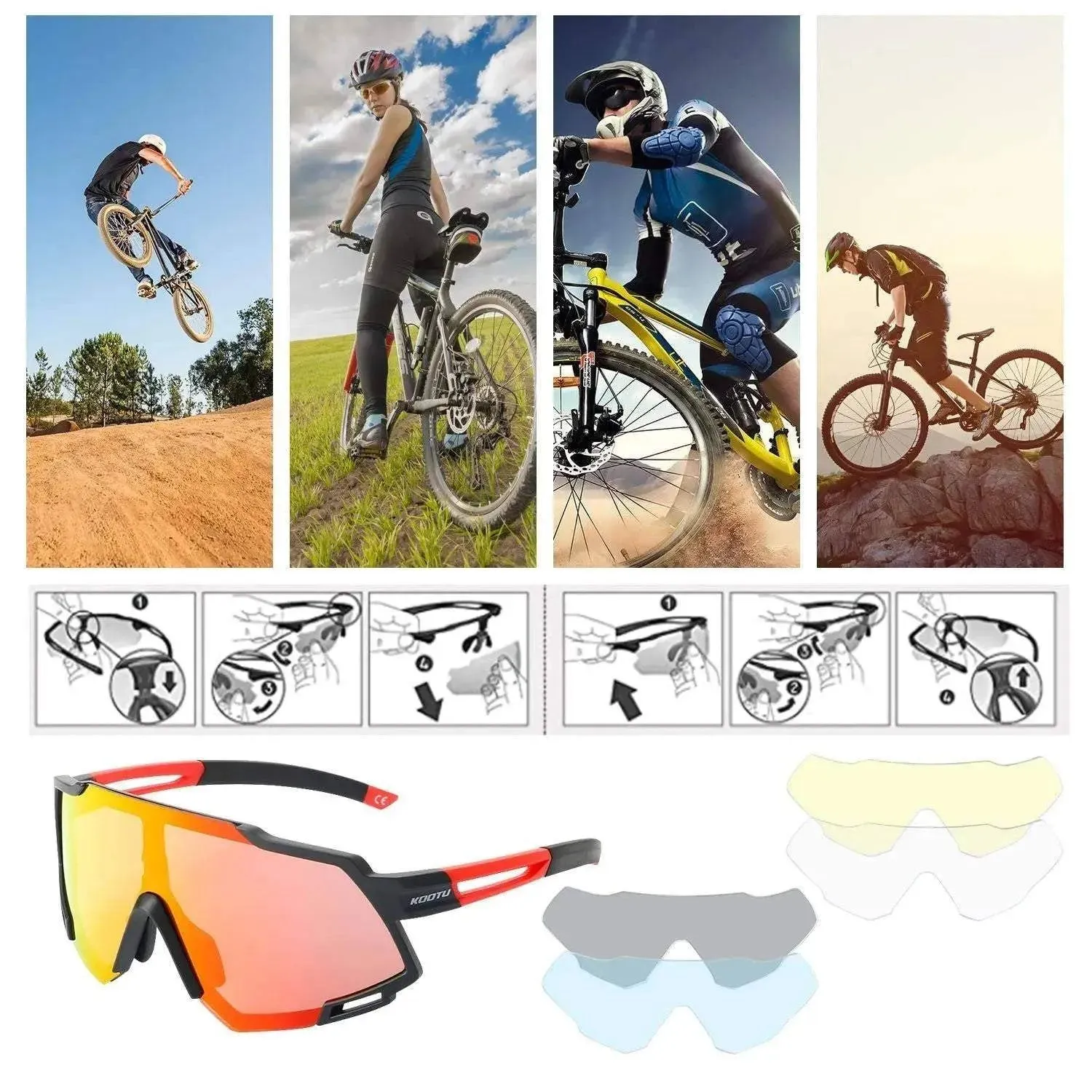 Polarized Cycling Sunglasses 5 Lens Bike Glasses Cycling Eyewear