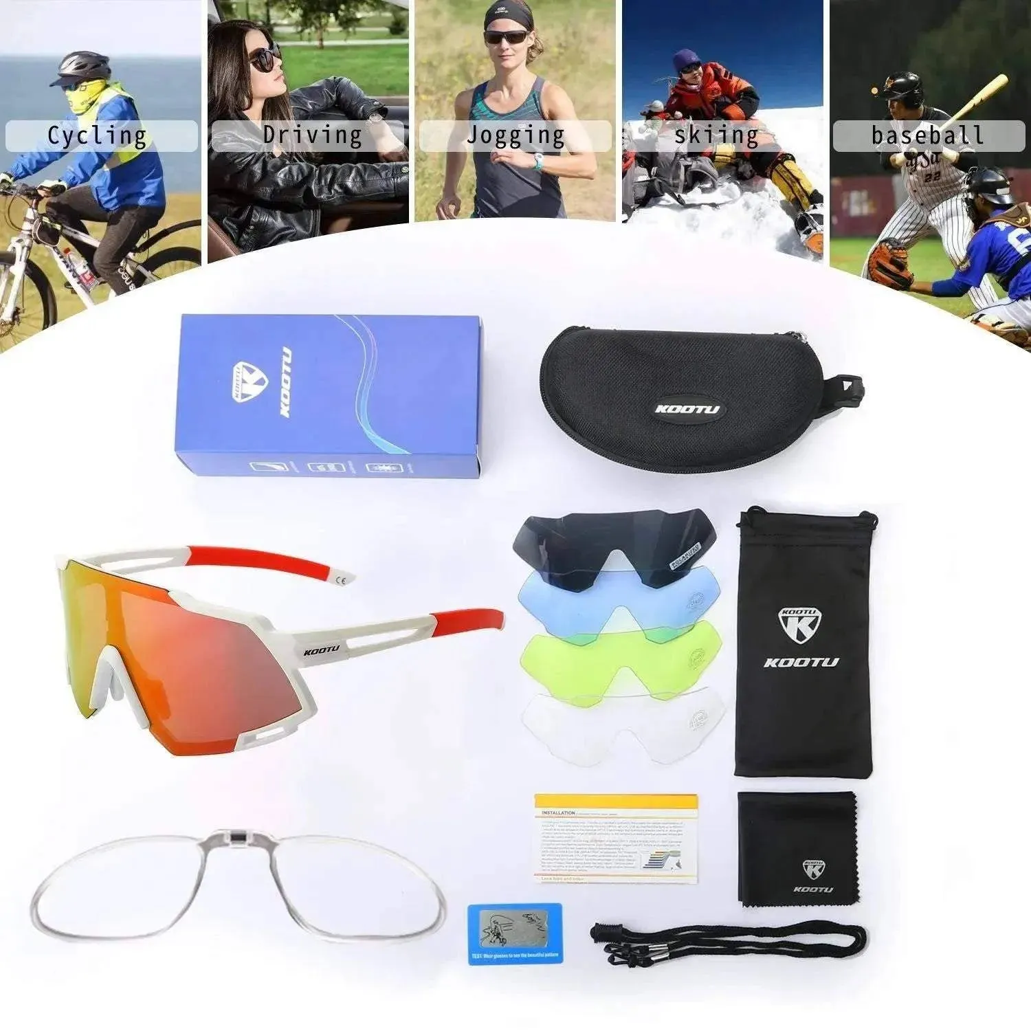 Polarized Cycling Sunglasses 5 Lens Bike Glasses Cycling Eyewear