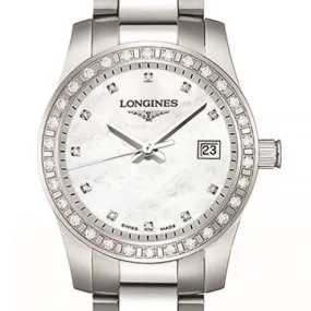 Pre-owned Longines Conquest 29.5MM Quartz Mother of Pearl Stainless Steel Watch L33000876