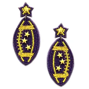 Purple and Yellow Seed Bead Football Gameday 2" Earring