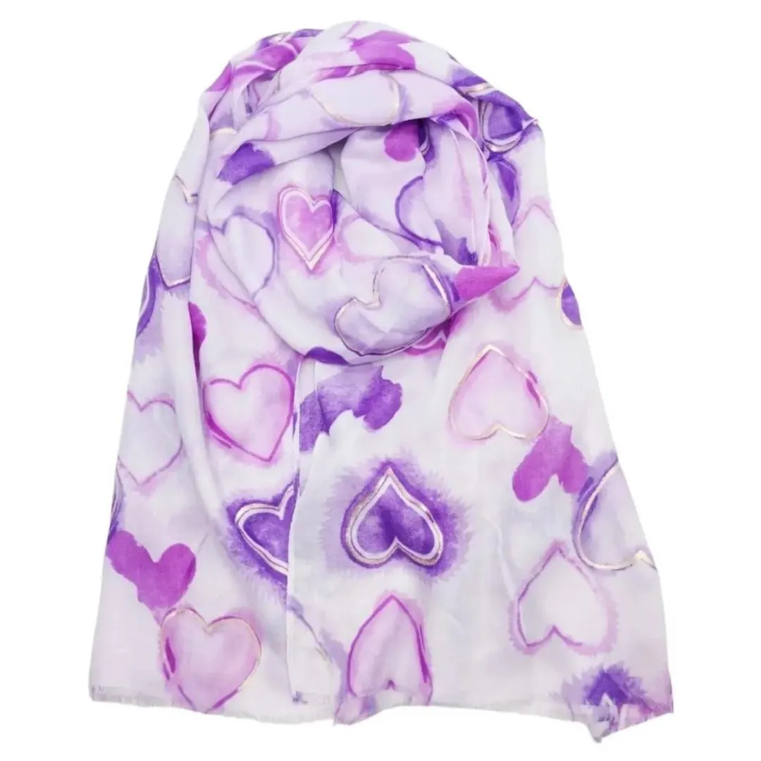 Purple Hearts Soft Cotton Blend Spring Scarf