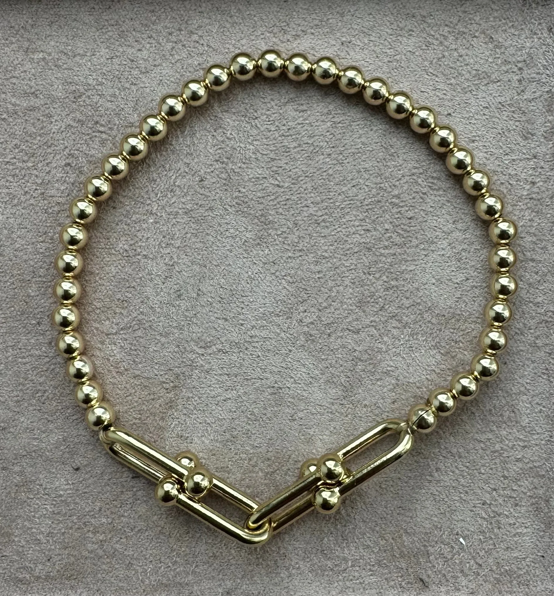 "4X Hardware" Large charm on 4mm gold filled bead bracelet