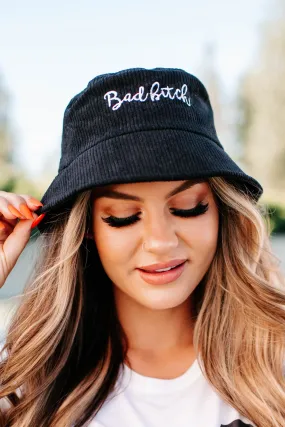 "Bad Bitch" Corduroy Bucket Hat (Black)