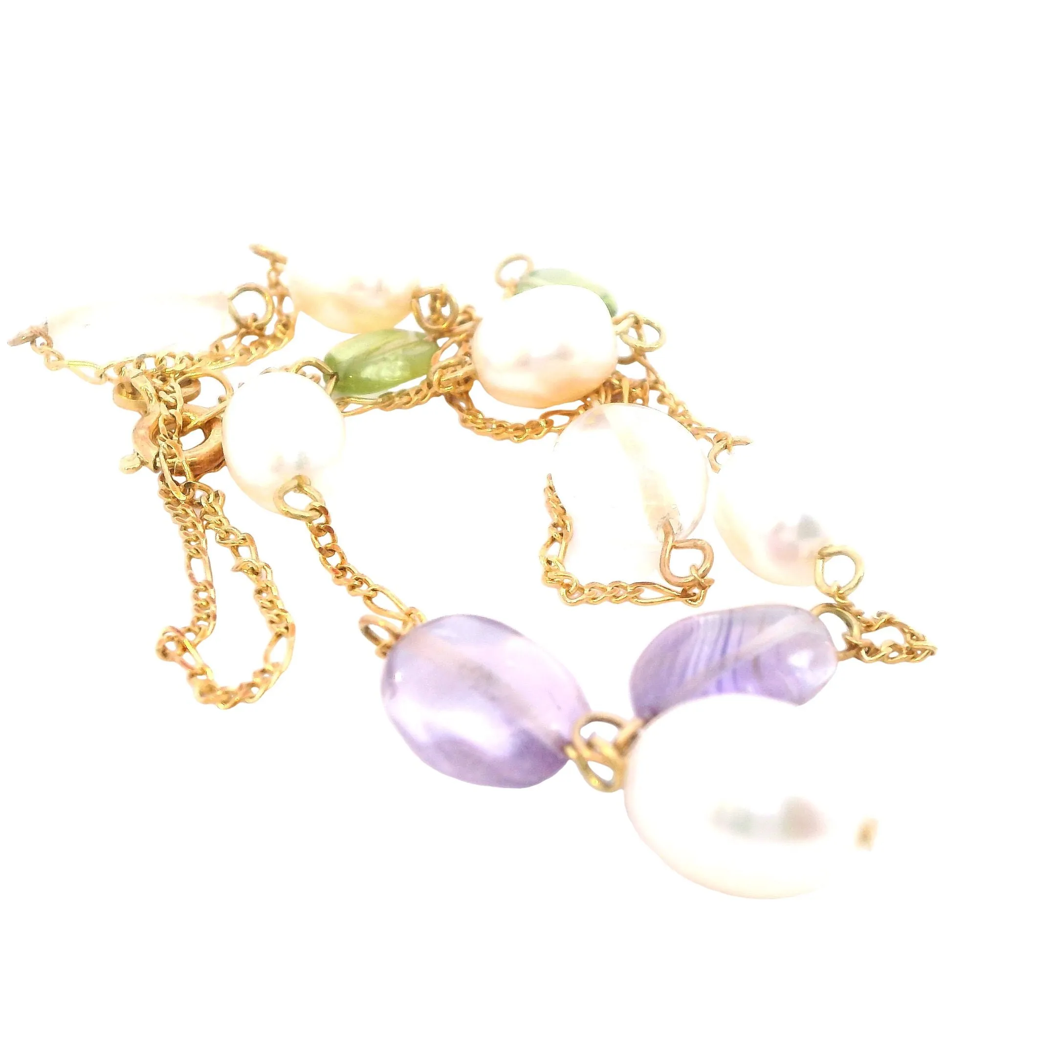 "Enchanting 14ct Yellow Gold Pearl & Gemstone Necklace - Certified Luxe Elegance"