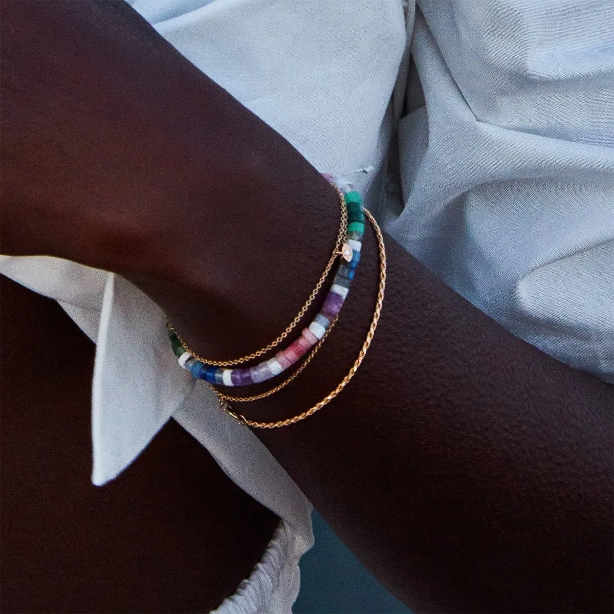 rainbow bead bracelet - beige cord with gemstone beads