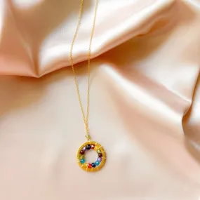 Rainbow Gemstone Halo Mini Gold Pendant