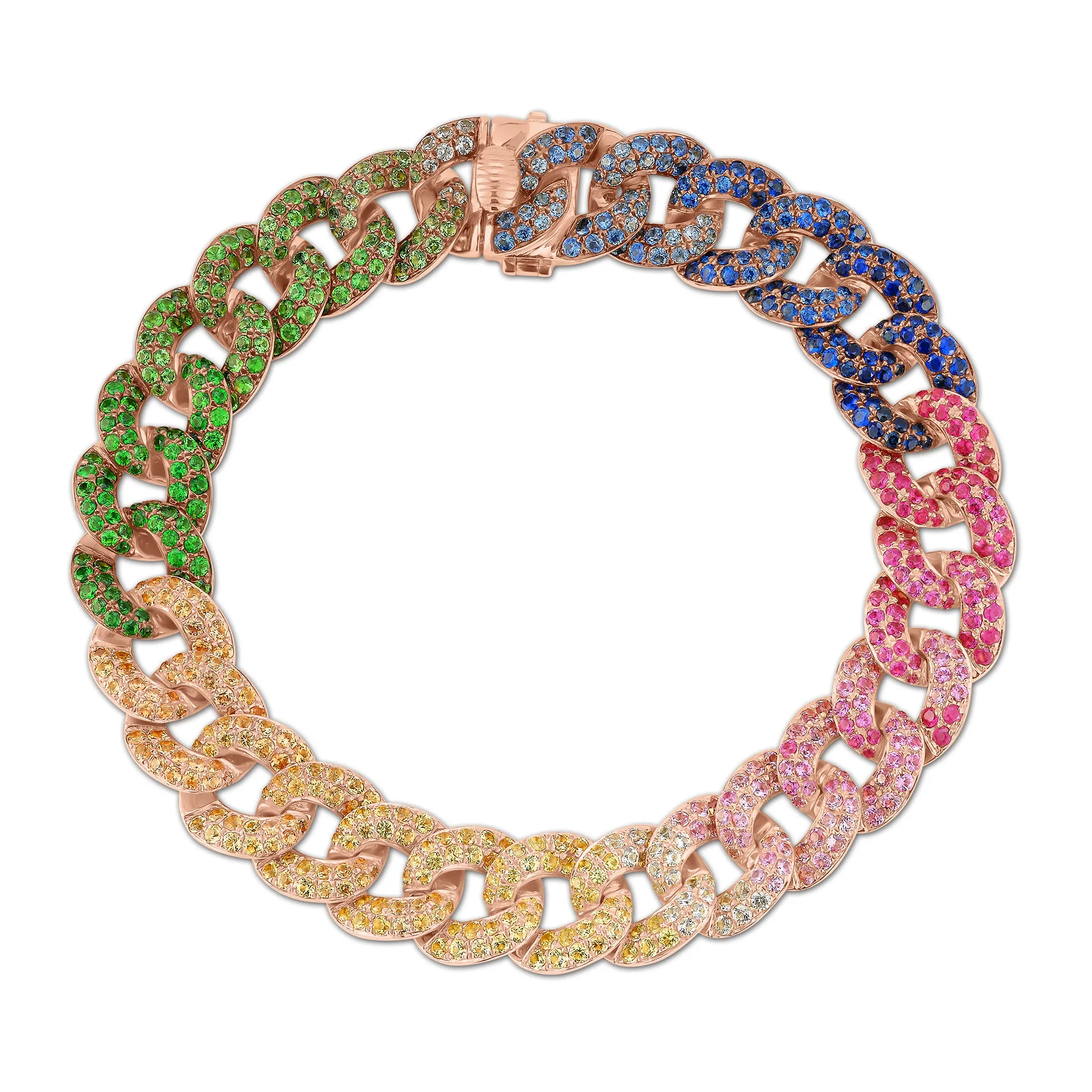 Rainbow Sapphire Curb Chain Bracelet