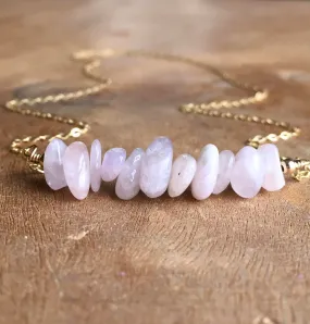 Raw Kunzite Crystal Gemstone Bar Necklace