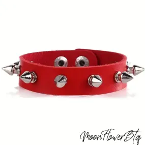 Red Punk Spiked Cuff Faux Leather Bracelet