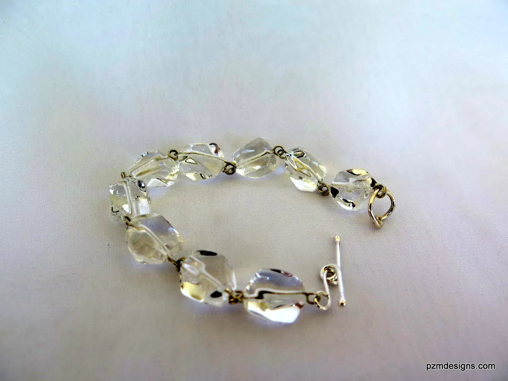 Rock Crystal Link Bracelet, Quartz Crystal Nugget Tennis Bracelet