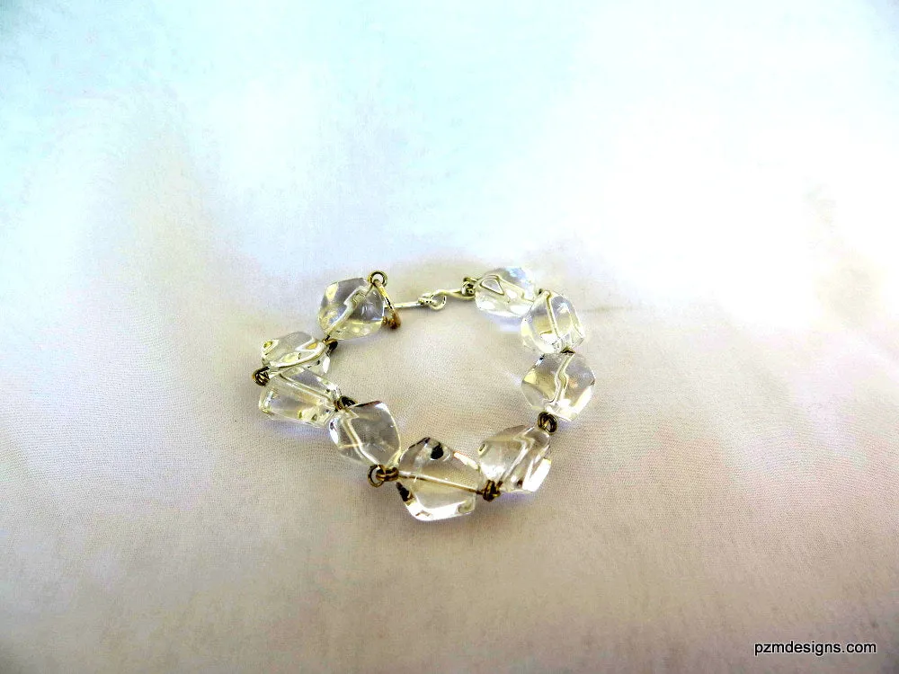 Rock Crystal Link Bracelet, Quartz Crystal Nugget Tennis Bracelet