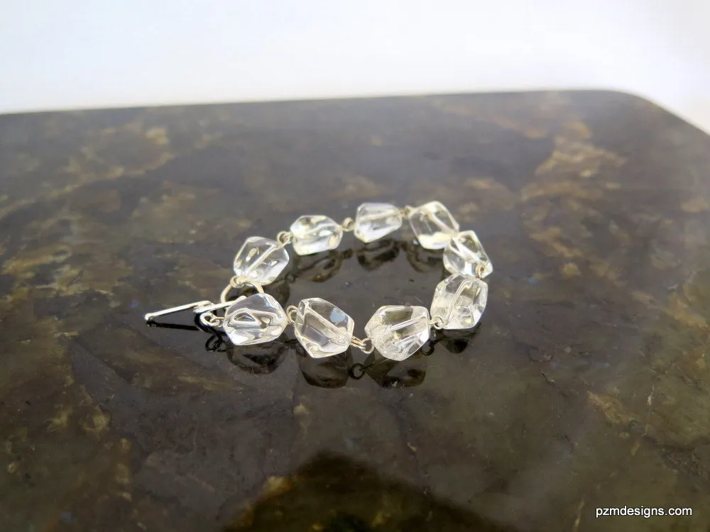 Rock Crystal Link Bracelet, Quartz Crystal Nugget Tennis Bracelet