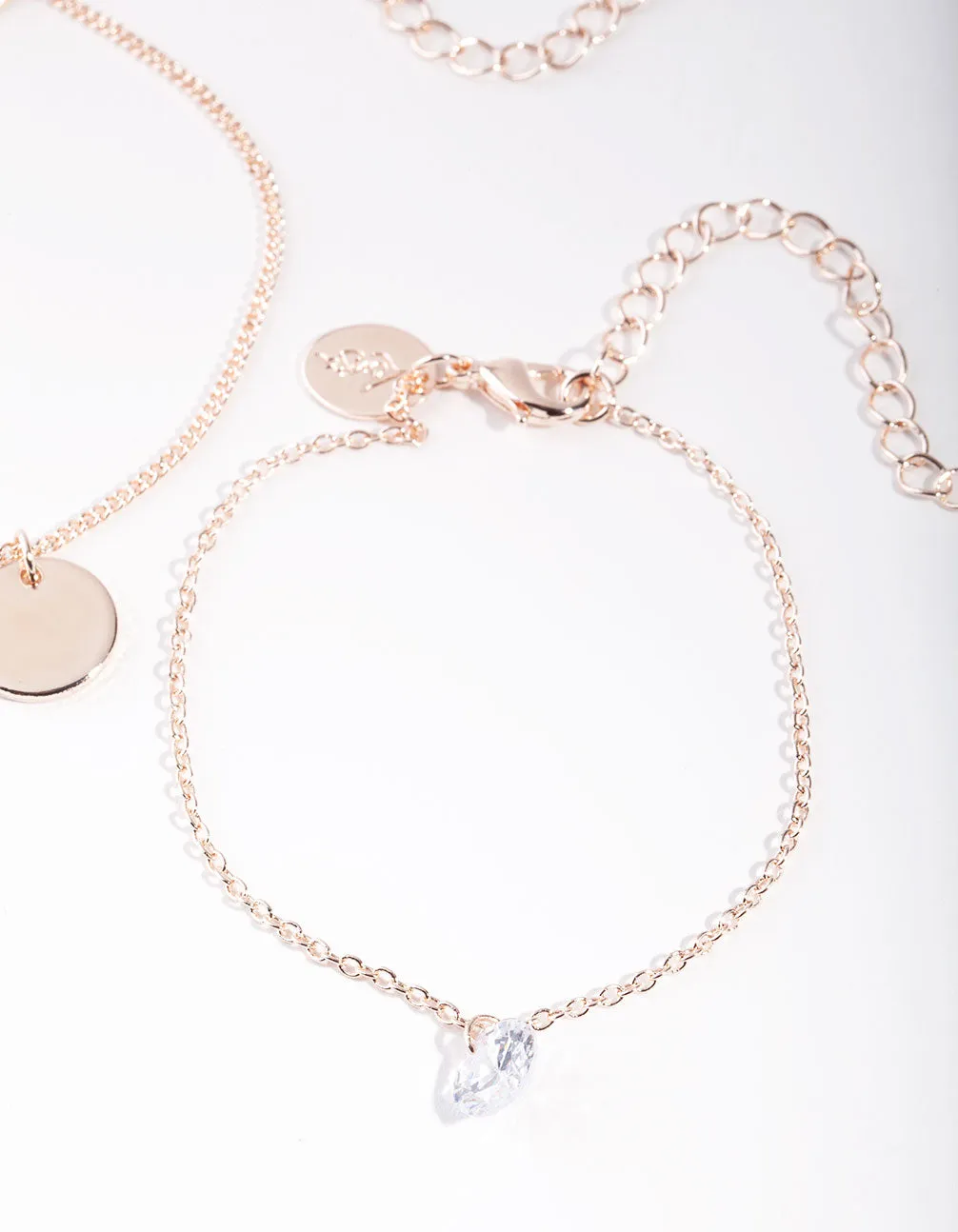 Rose Gold Diamante Disc Charm Bracelet Pack