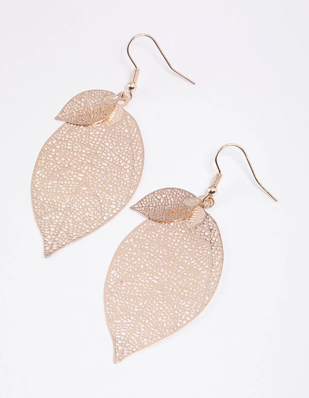 Rose Gold Double Leaf Drop Earrings