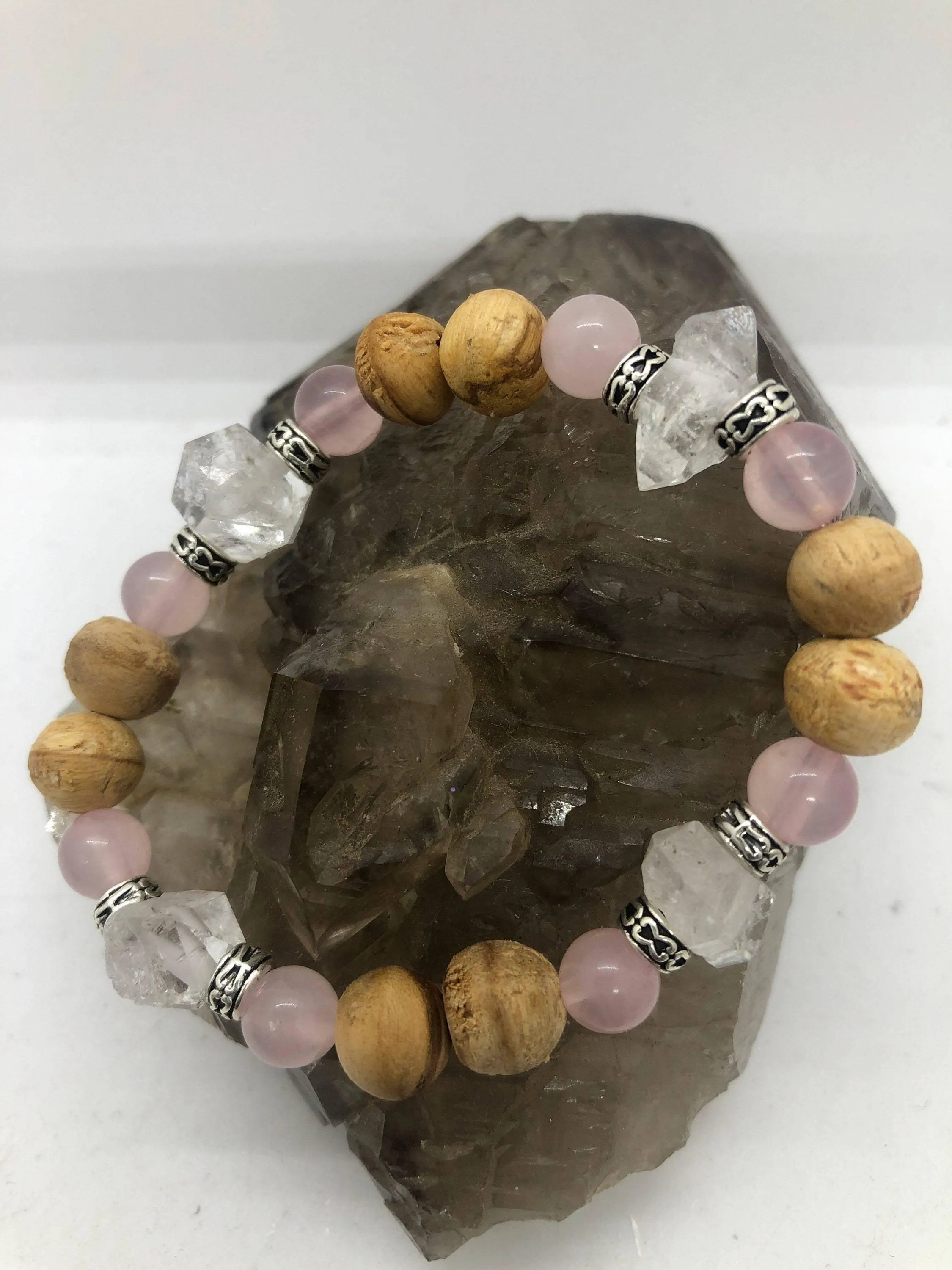 Rose Quartz, Palo Santo & Herkimer Diamond Stretchy Bracelet