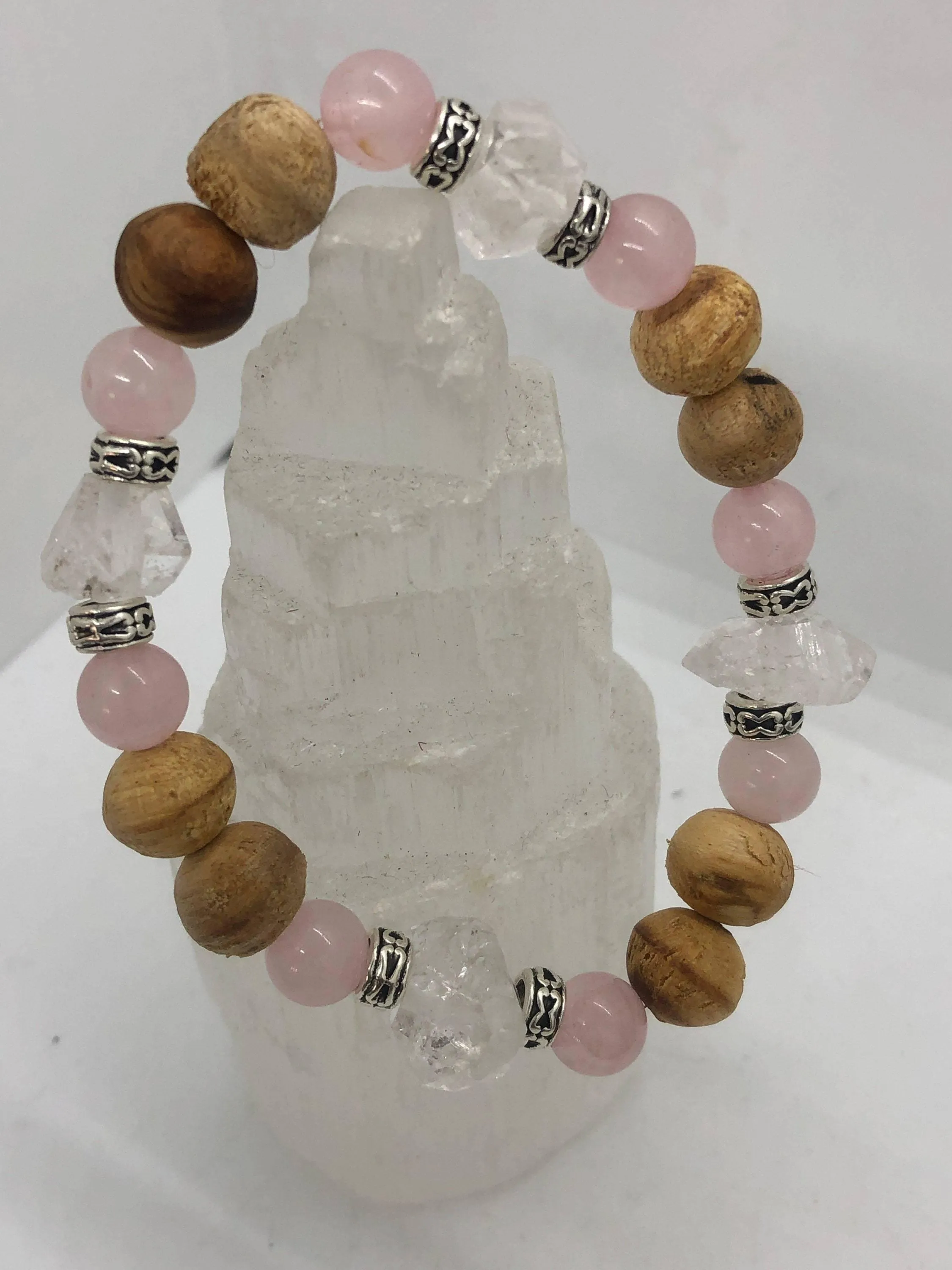 Rose Quartz, Palo Santo & Herkimer Diamond Stretchy Bracelet