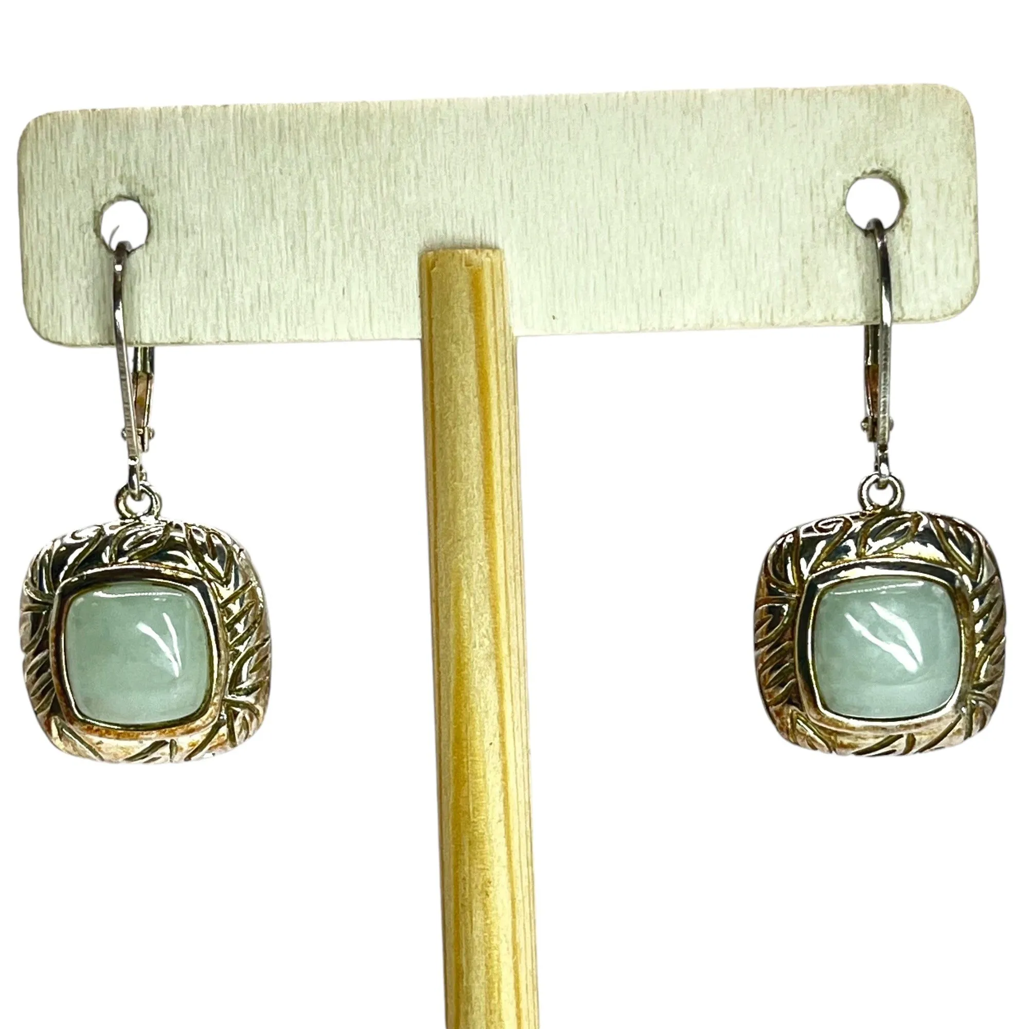 Ross Simons Sterling Silver Mint Jade Square Dangle Drop Earrings Chic Designer