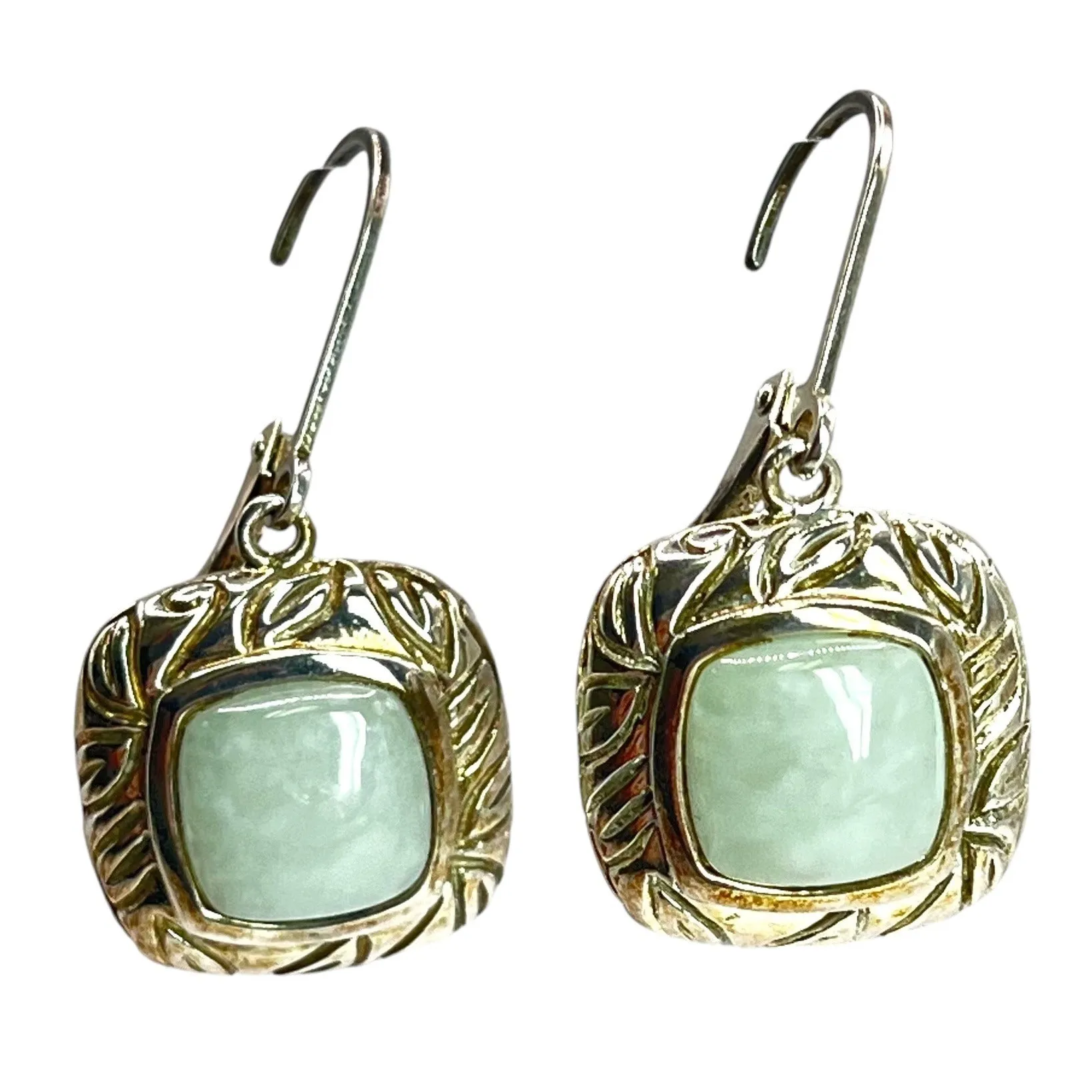 Ross Simons Sterling Silver Mint Jade Square Dangle Drop Earrings Chic Designer