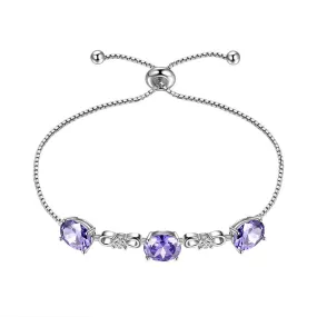 Round Birthstone June Alexandrite Bracelet Women Girls Jewelry Birthday Gift Sterling Silver