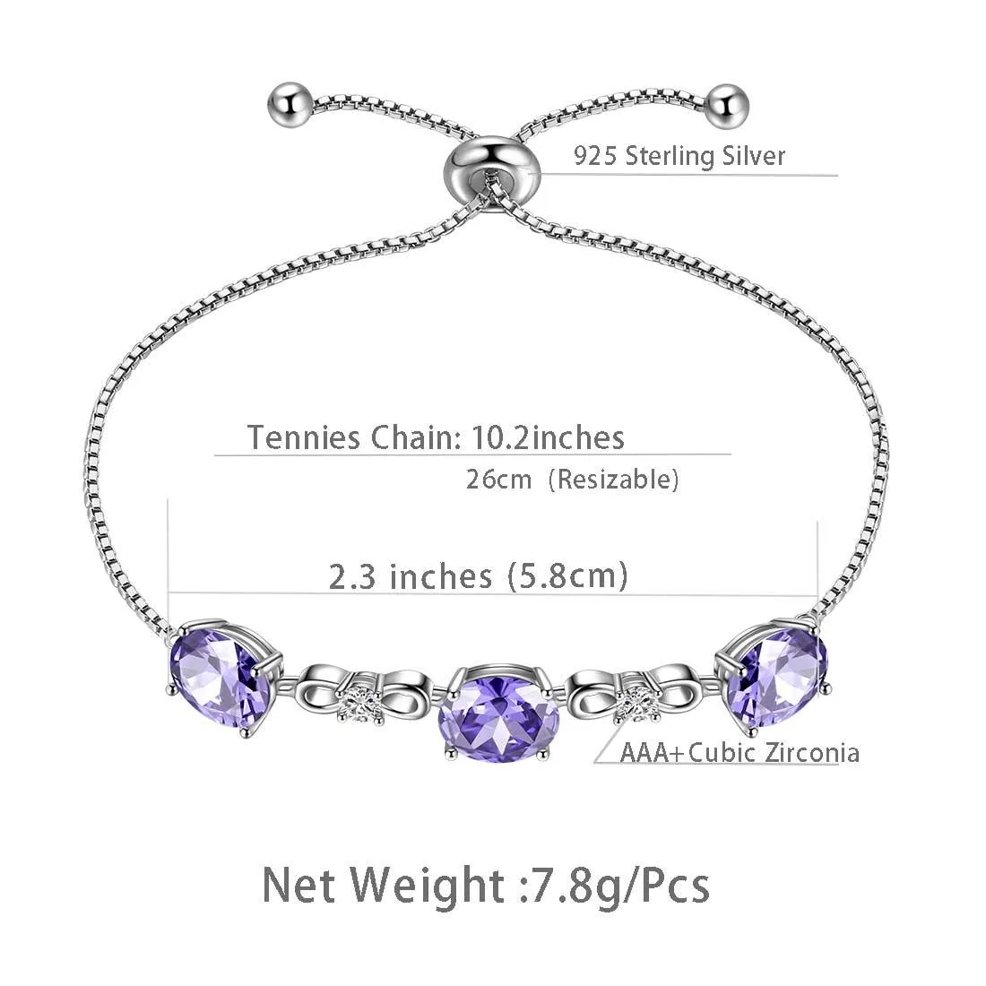 Round Birthstone June Alexandrite Bracelet Women Girls Jewelry Birthday Gift Sterling Silver