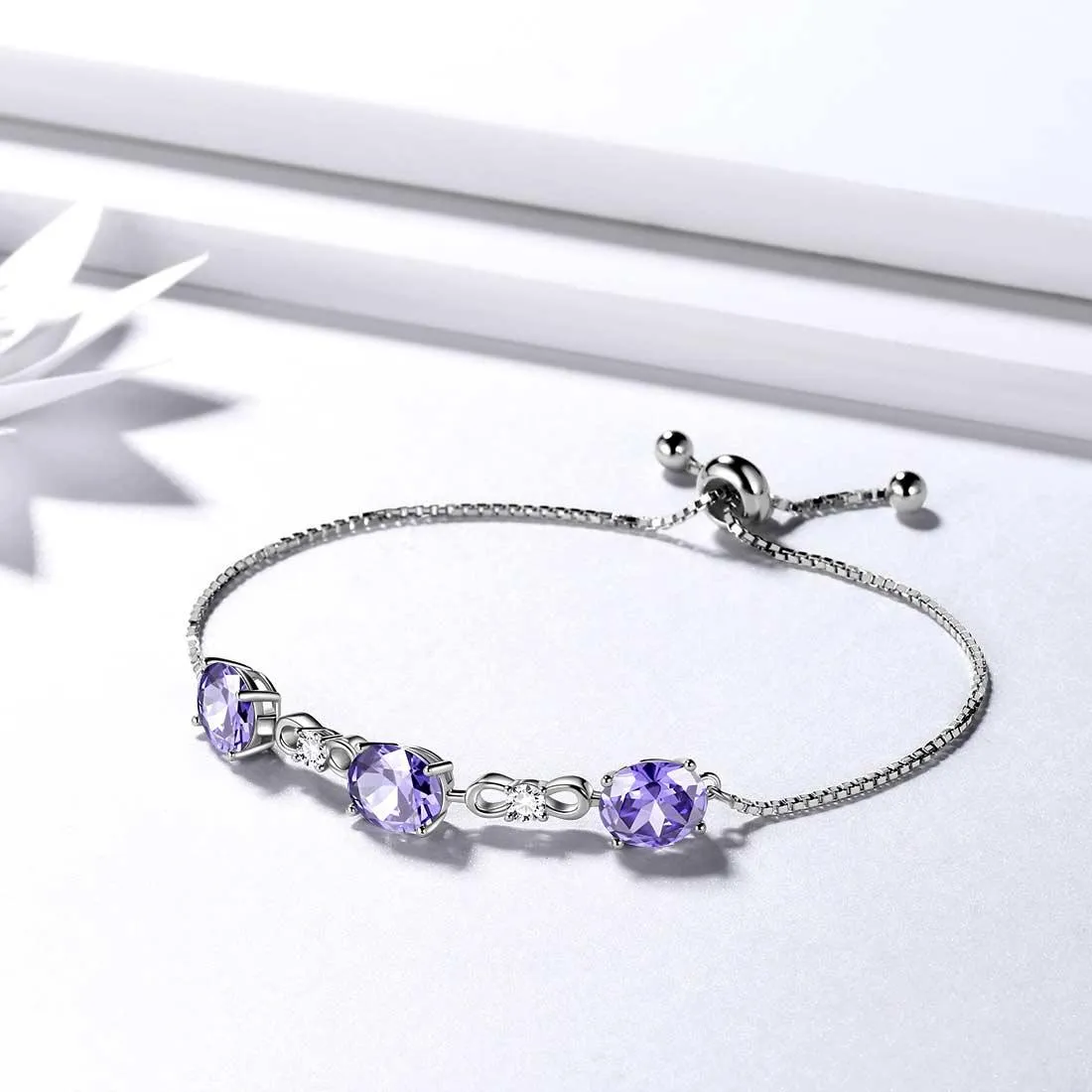 Round Birthstone June Alexandrite Bracelet Women Girls Jewelry Birthday Gift Sterling Silver