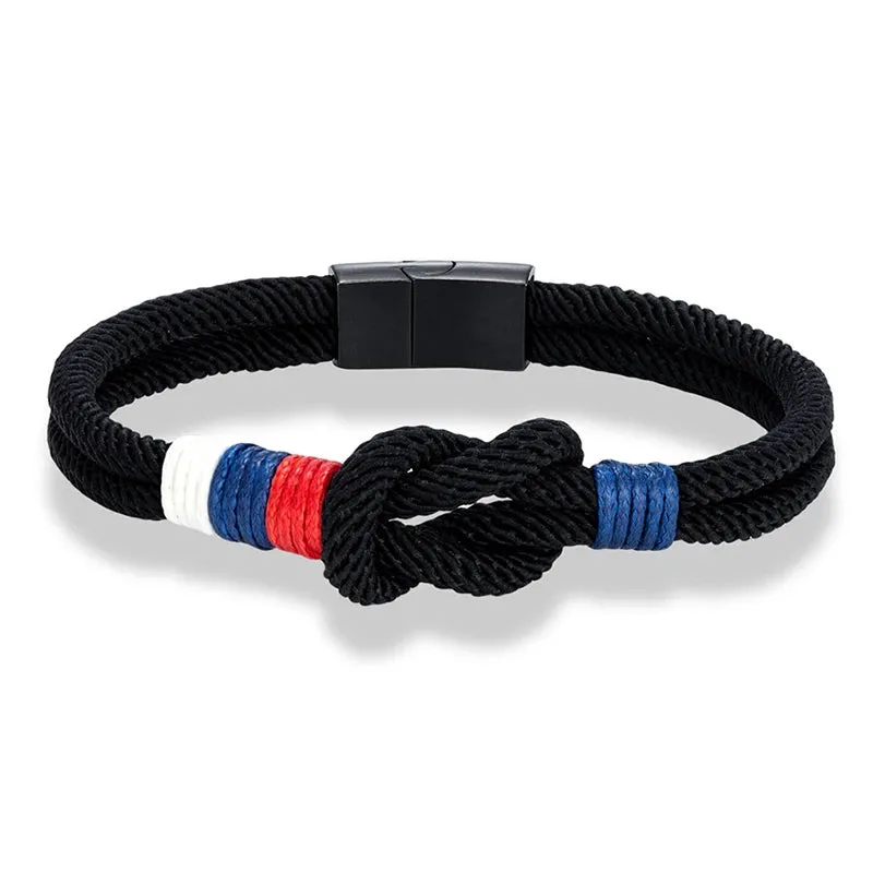 Russian National Flag Concentric Knot Rope Bracelet Women Men Black Matte Stainless Steel Magnet Buckle Infinity Couple Bracelet