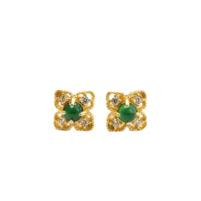 S925 Sterling Silver Ice Green Jade Petal Stud Earrings