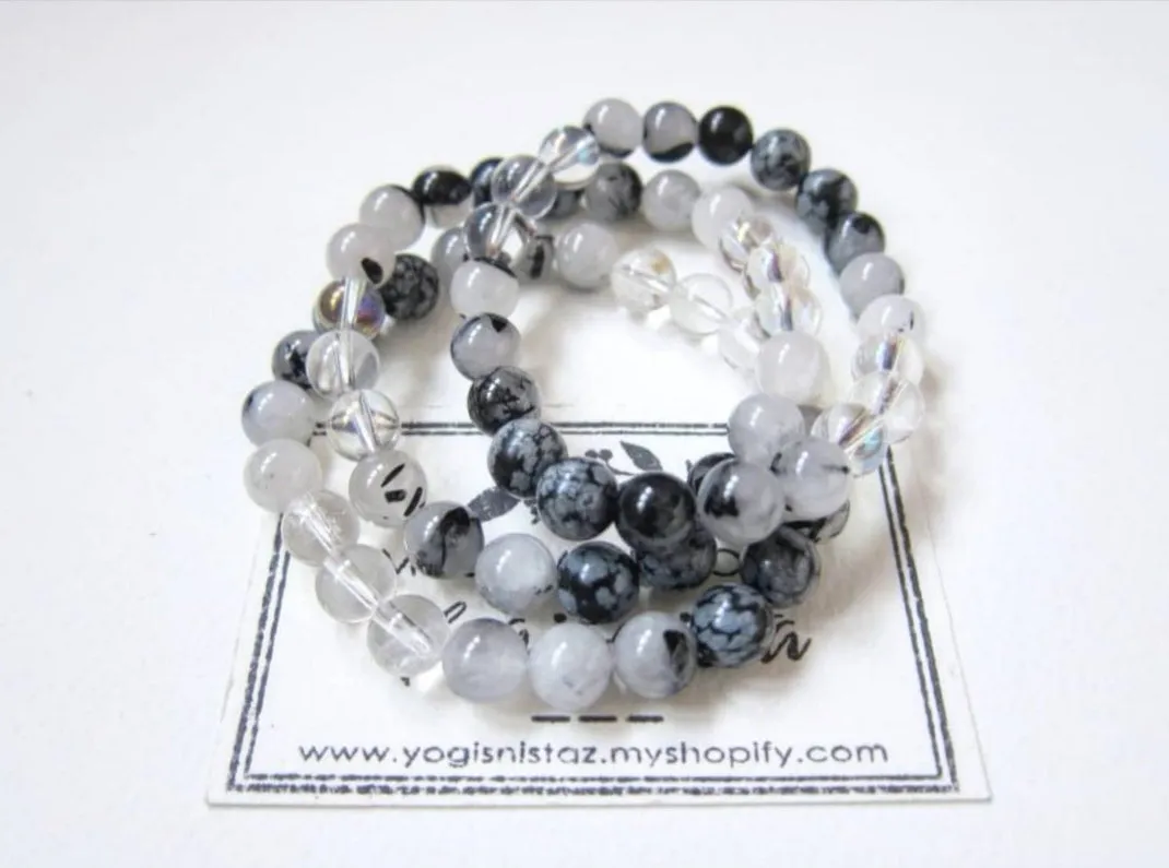 SALE - Black White Tourmaline Quartz Single Mala Bracelet - Protect, Balance and Purify