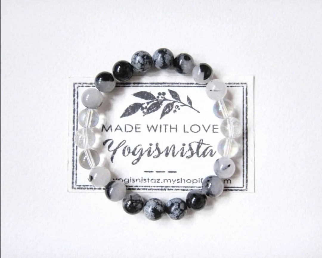 SALE - Black White Tourmaline Quartz Single Mala Bracelet - Protect, Balance and Purify