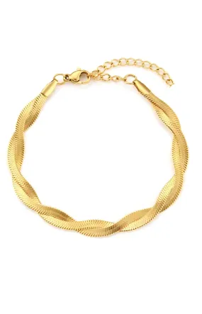 Savannah Herringbone Twist-Chain Link Bracelet in Gold