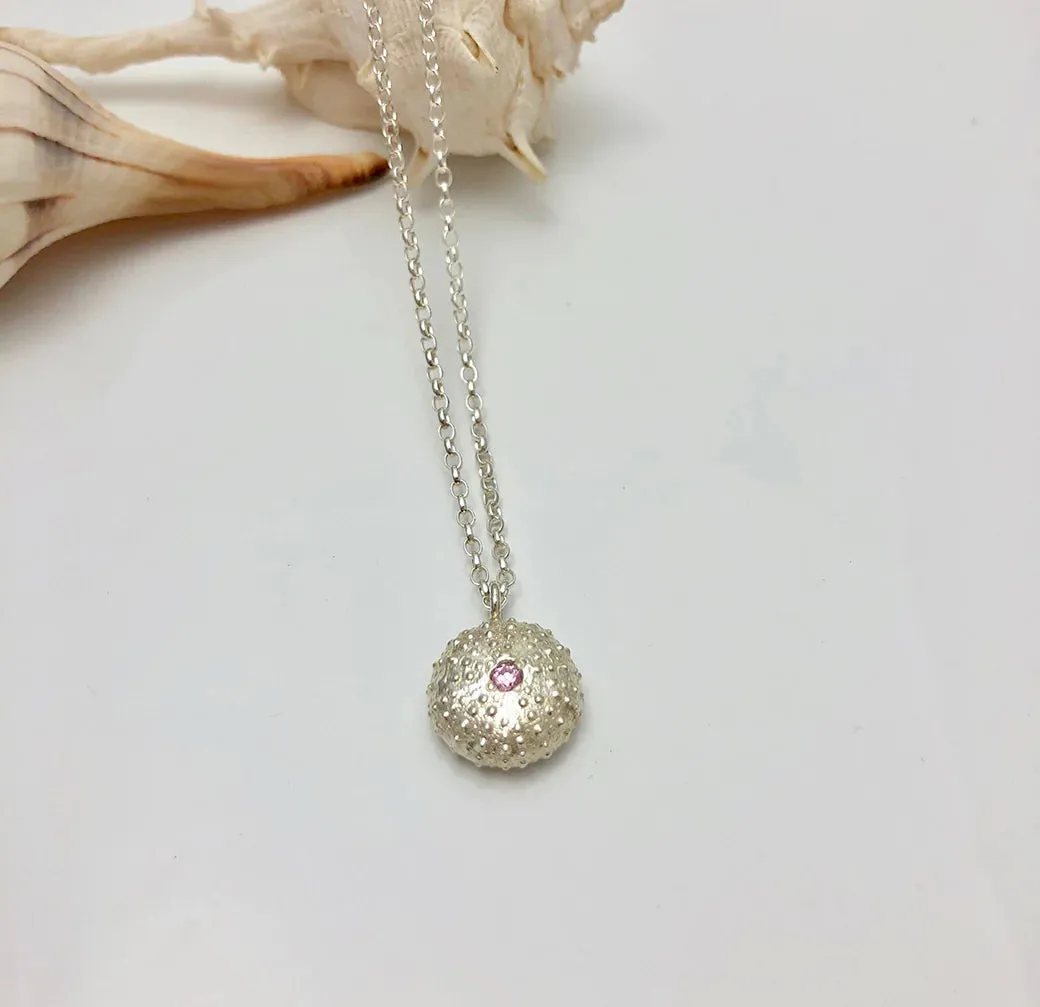 Sea Urchin Necklace with Stone (silver or gold)