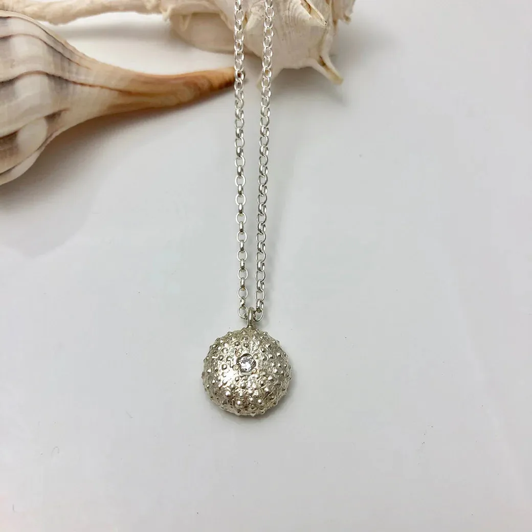 Sea Urchin Necklace with Stone (silver or gold)