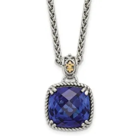 Shey Couture Sterling Silver with 14k Lab Created Checkerboard Cushion Sapphire 18 inch Necklace