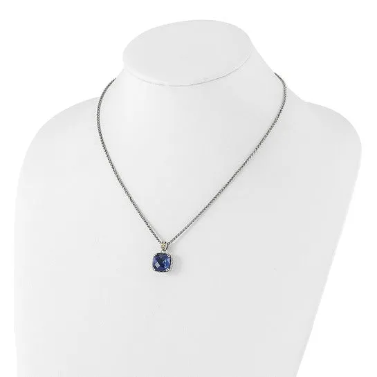 Shey Couture Sterling Silver with 14k Lab Created Checkerboard Cushion Sapphire 18 inch Necklace