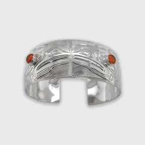 Silver 1 inch Ravens Bracelet with Amber