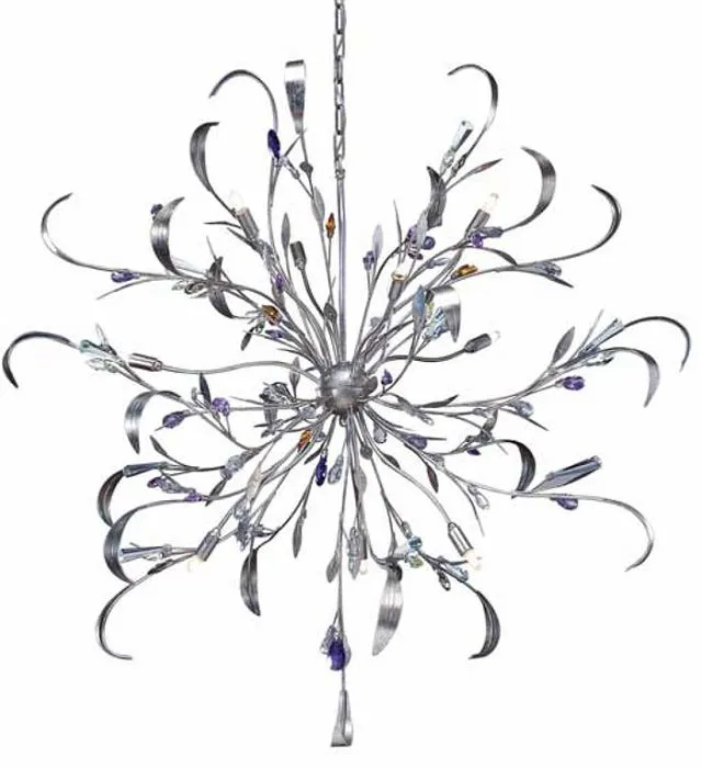 Silver Metal Chandelier with Purple & Amber premium Elements