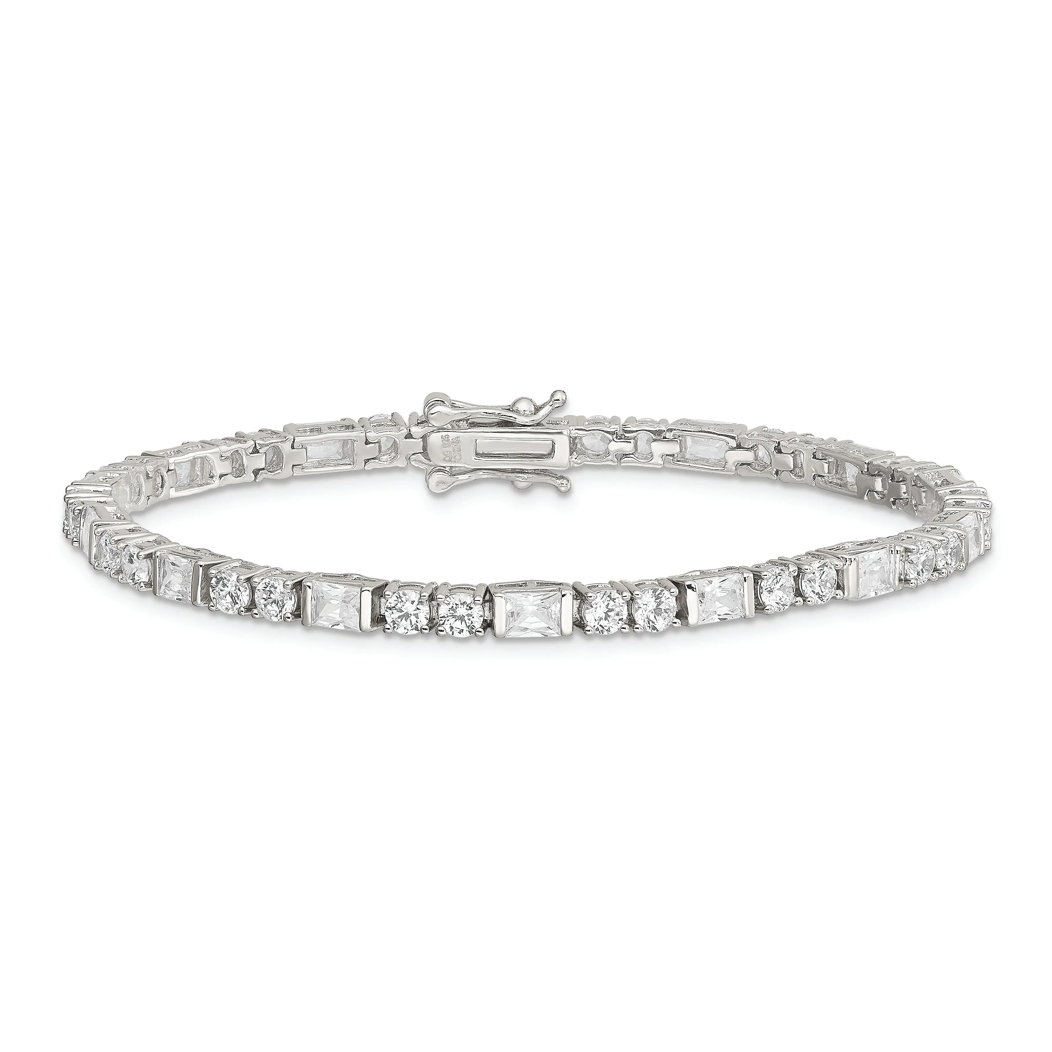 Silver Polished Cubic Zirconia Tennis Bracelet