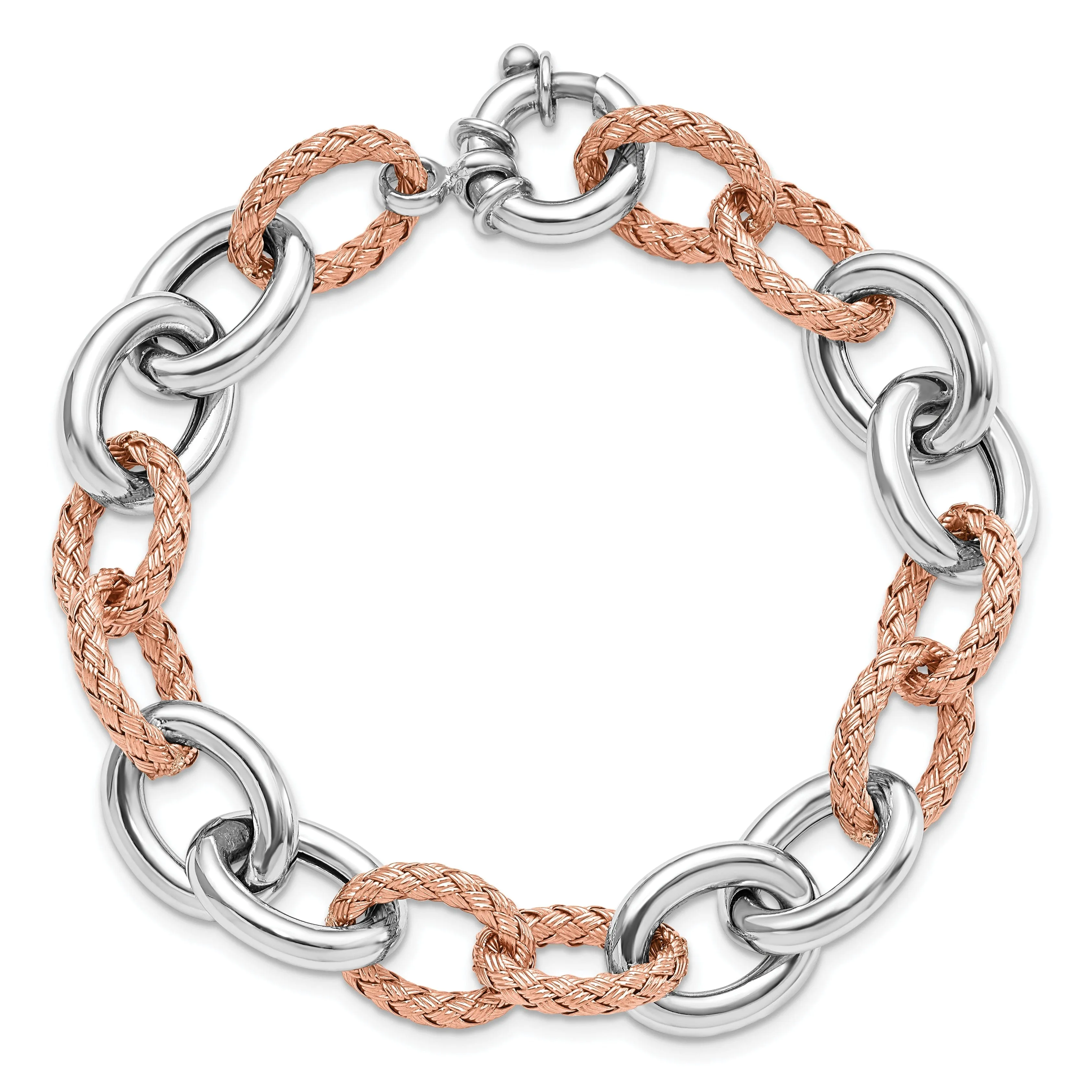 Silver Rose Gold Polished Woven Link Bracelet