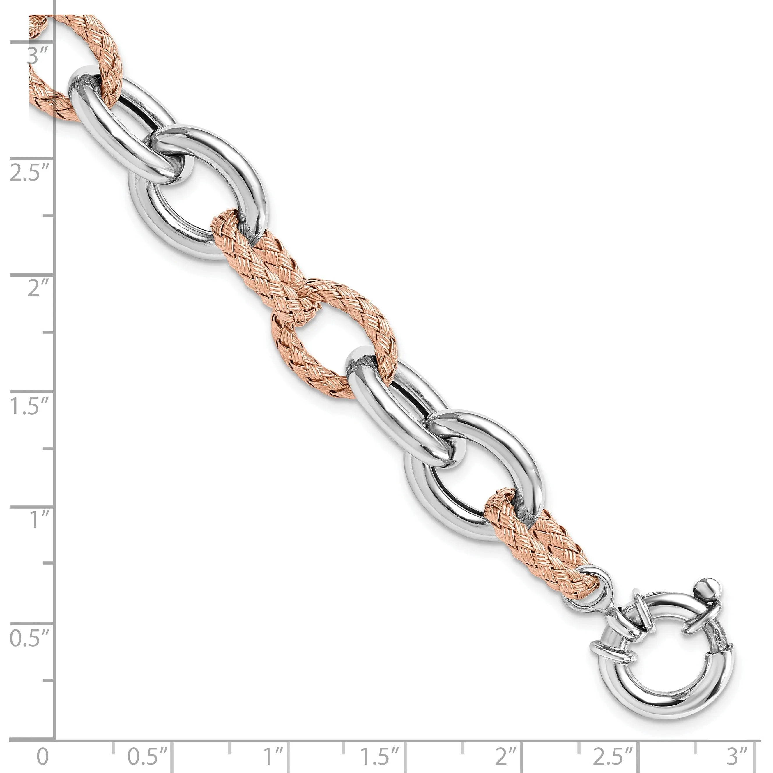 Silver Rose Gold Polished Woven Link Bracelet