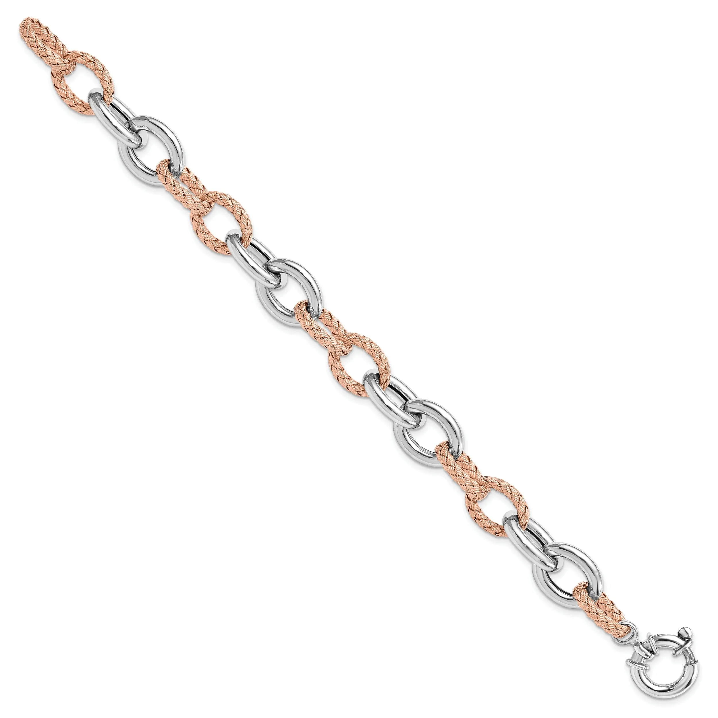 Silver Rose Gold Polished Woven Link Bracelet