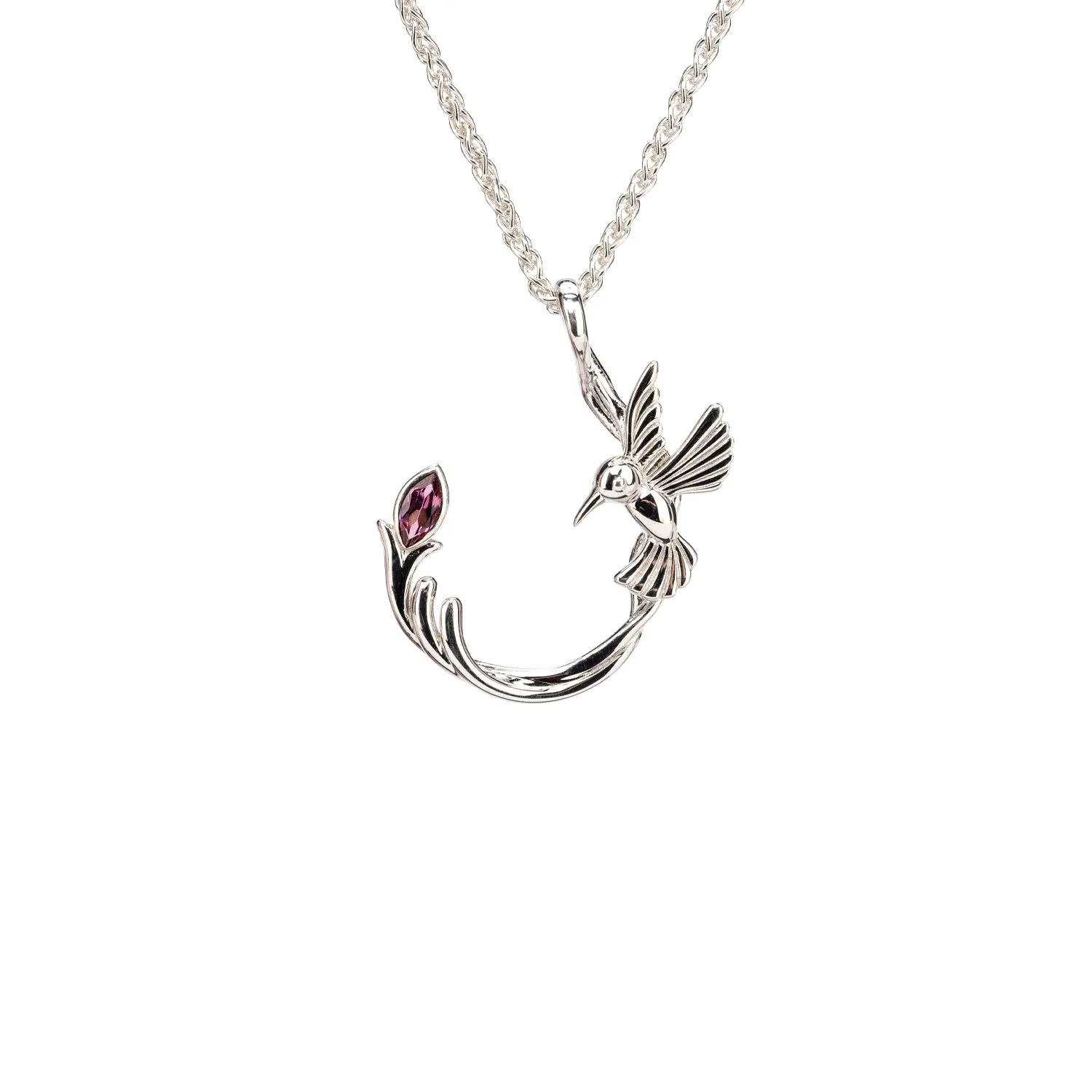 Silver Single Hummingbird Pendant - Blue Topaz/Rhodolite/Peridot